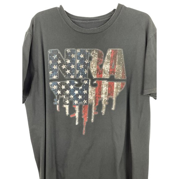 NRA Mens XL Black T-Shirt With American Flag Graphic Print Patriotic Design - Picture 3 of 6